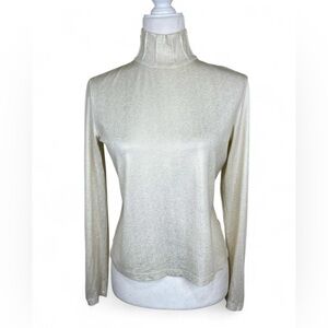 St. John Sport cream and gold metallic turtle neck top